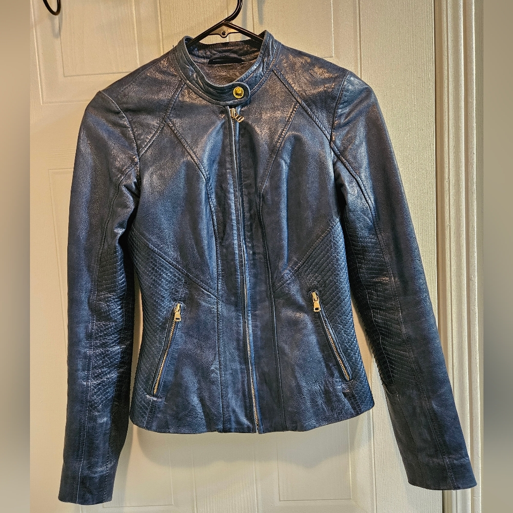 DANIER Blue Leather Moto Jacket